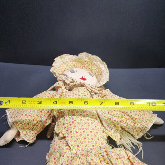 Vintage Handmade Cloth Rag Prairie Girl Doll 21'' with Floral Yellow Dress - Picture 8 of 8
